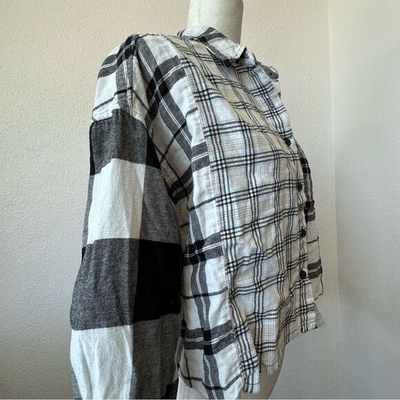 Forever 21 Flannel Cropped Plaid Shirt 100% Cotton Long Sleeve SZ M - Picture 10 of 13